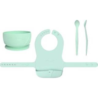 👉 Slab donkergroen leer silicoon jongens groen baby's Everyday Baby Set om te leren eten met slabbetje in mint green 4250226045613