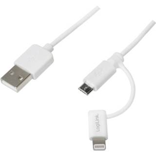 👉 Wit LogiLink USB 2.0 USB-A stekker, USB-micro-B Apple Lightning stekker 1.00 m 4052792044775