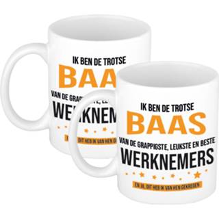 👉 Beker wit volwassenen 6x stuks cadeau mok / ik ben de trotse baas van grappigste, leukste en beste werknemers 300 ml