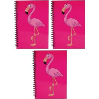 👉 Schrift roze kinderen 3x stuks schriftjes/Opschrijfboekjes flamingo thema 18cm
