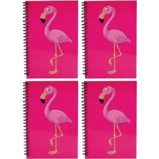 👉 Schrift roze kinderen 4x stuks schriftjes/Opschrijfboekjes flamingo thema 18cm