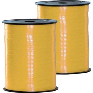 👉 Geel 2x rollen sier/cadeau lint 10 mm x 250 meter