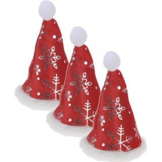 👉 Kerstmuts 6x stuks kleine kerstmutsjes met sneeuwvlokken op clip