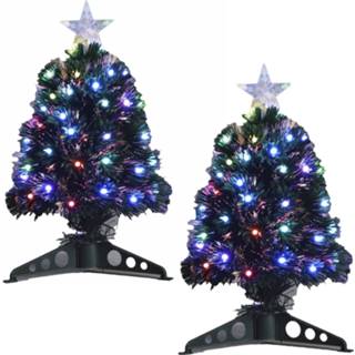 👉 Kerstboom 2x stuks kerstboompjes met 45 gekleurde Led lampjes cm