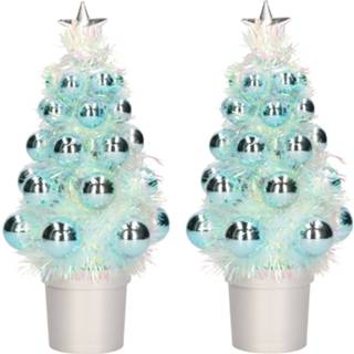 👉 Kunstkerstboom blauw volwassenen 2x stuks kunstkerstboompjes compleet met kerstballen 20 cm