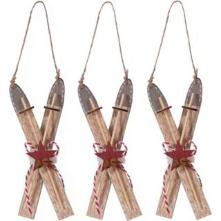 👉 Skiset bruine rode 12x Kerst hangdecoratie 12 cm met ster