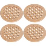 👉 Pannen onderzetter bruin hout active hout|houten|rond|ronde Set van 4x stuks ronde onderzetters 19 cm