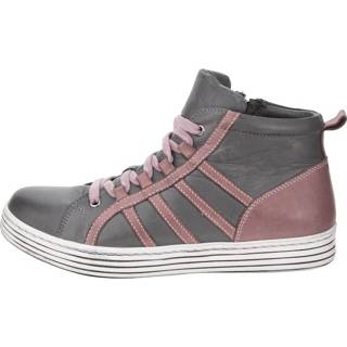 Sneakers glad leer gestreept grijs vrouwen zachte binnenzool Sneaker Gemini Grijs::Roze 4063911748344