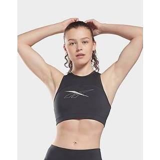 👉 Sport BH zwart zilver XXS vrouwen Reebok workout ready high neck sportbeha - Black / Matte Silver Dames 4064054980288