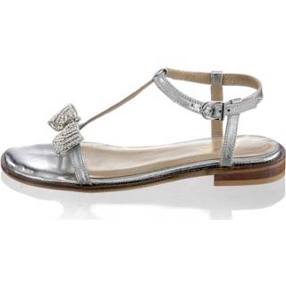 👉 Slippers vrouwen effen zilver Made in Europe zilverkleur leer Teenslipper Alba Moda 4055717167153 4055717167177