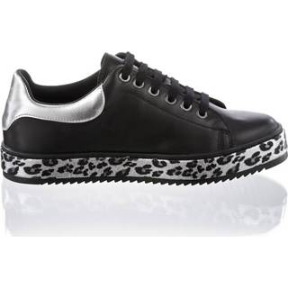 👉 Sneakers leer effen vrouwen Made in Spain zwart Sneaker Alba Moda Zwart::Zilverkleur 4055705862787