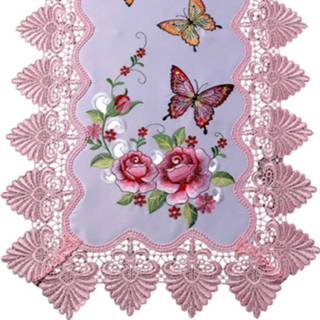 👉 Tafellinnen wit roze multicolor polyester gebloemd wonen tafelloper Tafellinen Cara Webschatz wit/roze/multicolor 4055706112652