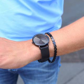 👉 Armband Color-Zwart zwart staal Stalen set blackplated & horloge 8719802147623