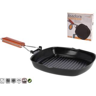 👉 Grillpan One Size zwart Kitchen&Go - Inklapbaar Anti-aanbaklaag – Grillen Koken 27x27cm Alle warmtebronnen Vierkant BBQ 8720359701015