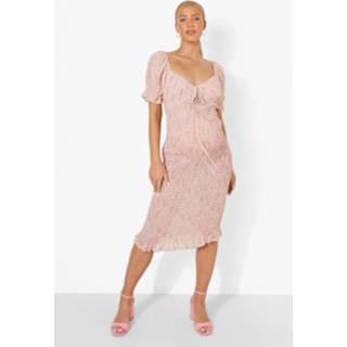 👉 Midi jurk roze baby pink baby's Zwangerschap Geplooide Bloemen Jurk,