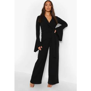 👉 Getailleerde Wide Leg Jumpsuit Met Wijde Mouwen, Black