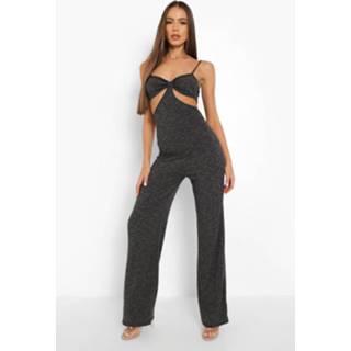 👉 Jumbo Geribbelde Wide Leg Jumpsuit Met Uitsnijding, Black