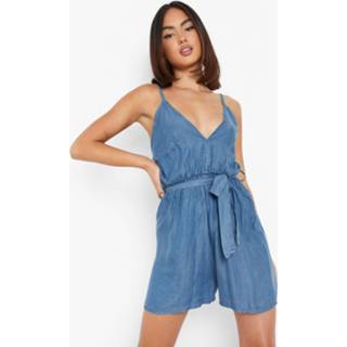👉 Denim Romper Met Ceintuur, Mid Wash