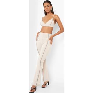 Strakke Bralette En Wijde Broek Set, Beige