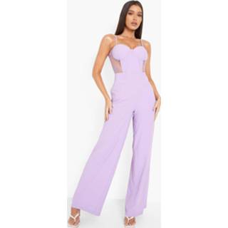 👉 Contrasterende Kanten Wide Leg Jumpsuit Met Korset Detail, Lilac