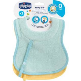 👉 Meisjes blauw geel Chicco voedings- en kwijlslabbetje + fopspeenband, light geel, 2 stuks 8058664086740