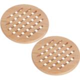 👉 Pannen onderzetter bruin hout active hout|houten|rond|ronde Set van 2x stuks ronde onderzetters 19 cm