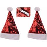 👉 Paillet rood zilver 2x stuks glimmende verander/wrijfbare pailletten kerstmutsen rood/zilver