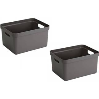 👉 Opbergbox bruine kunststof 3x stuks taupe opbergboxen/opbergmanden 32 liter