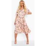 👉 Geplooide Bloemenprint Midi Skater Jurk, Blush