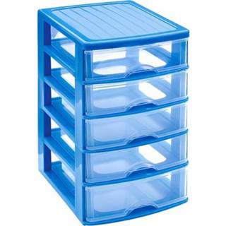 👉 Ladeblok blauw transparant One Size Set van 2x stuks ladeblokken/bureau organizers met 5 lades blauw/transparant - 21 x 17 28 cm ladeblokken/organisers kantoorartikelen/benodigdheden 8720276422062