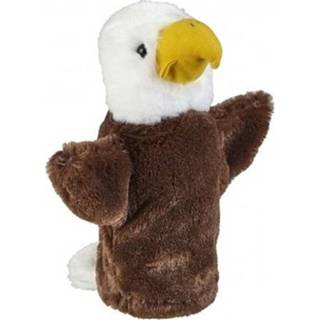 👉 Handpop bruin witte pluche One Size bruin/witte arend knuffel 26 cm - Roofvogels handpoppen knuffeldieren 8720147382860