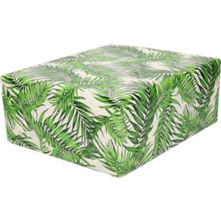 👉 Inpakpapier active groene wit Rollen Inpakpapier/cadeaupapier met bladeren design 200 x 70 cm
