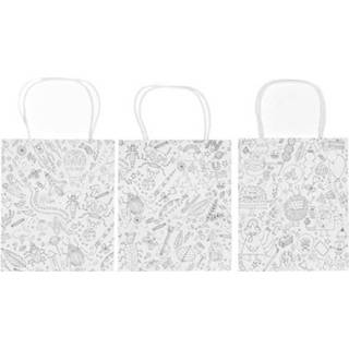 👉 Papieren tas One Size wit kinderen 3x Knutsel tassen/tasjes om in te kleuren voor - Hobbymateriaal/knutselmateriaal inkleuren 8720147330908