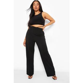 👉 Plus Broek Met Uitsnijding En Rechte Pijpen, Black