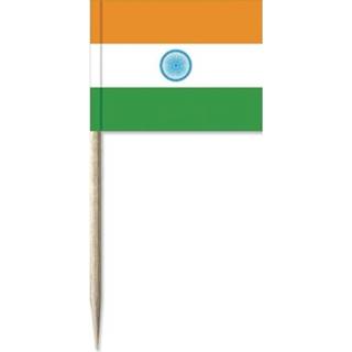 👉 Cocktailprikker houten papieren One Size meerkleurig 50x Cocktailprikkers India 8 cm vlaggetje landen decoratie - spiesjes met Wegwerp prikkertjes 8718758116332