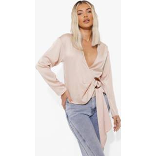 Satijnen Wikkel Blouse, Champagne