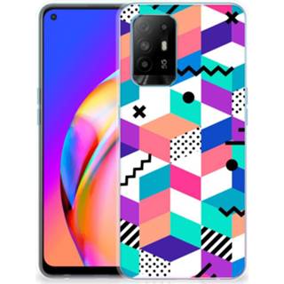 👉 Houten blok OPPO A94 5G | Reno5 Z TPU Hoesje Blokken Kleurrijk 8720632774507