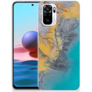 👉 Siliconen hoesje blauw goud Xiaomi Redmi Note 10S | 10 4G TPU Marble Blue Gold 8720632051790