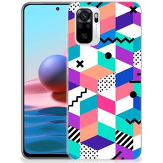 👉 Houten blok Xiaomi Redmi Note 10S | 10 4G TPU Hoesje Blokken Kleurrijk 8720632354631