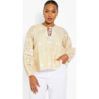 👉 Plus Geborduurde Swing Top Met Kwastjes, Stone