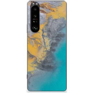 👉 Siliconen hoesje blauw goud Sony Xperia 1 III TPU Marble Blue Gold 8720632635310