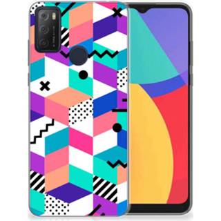 👉 Houten blok Alcatel 1S (2021) TPU Hoesje Blokken Kleurrijk 8720632291363