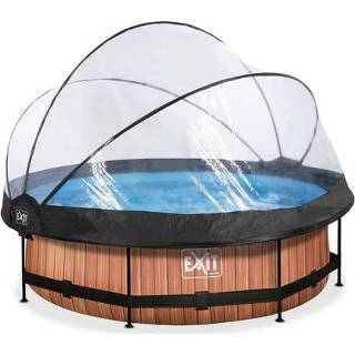 👉 Zwembad bruin male EXIT Wood ø300x76cm met overkapping en filterpomp - 8719874703482