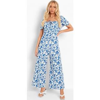 👉 Bloemen Culotte Jumpsuit Met Vierkante Hals, White