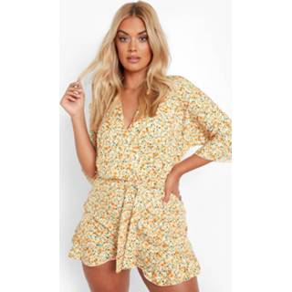 👉 Plus Bloemen Wikkel Romper Met Ruches, Rust