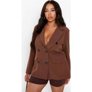 👉 Plus Blazer Met Borstzakken, Chocolate