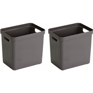 👉 Opberger bruine kunststof bruin 2x Taupe Opbergboxen/opbergdozen/opbergmanden - 25 Liter Opbergen Manden/dozen/bakken Opbergers 8720276595568