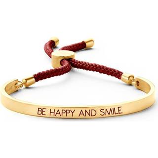 👉 Goudkleurig rood One Size no color Key Moments 8KM BC0033 Stalen Open Bangle met Tekst en Rope be happy and smile Grootte 58x45 mm / 8719956244124