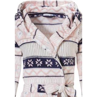 👉 Ochtendjas XL GeenKleur Zachte fleece met capuchon 'noorse stijl symmetrische sneeuwvlok, strepen & diamanten' 8719833082207