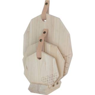 👉 Snijplank leer hout One Size naturel Snijplanken Polygon - Rubberhout met Set van 3 Stuks TAK Design 8719237018130